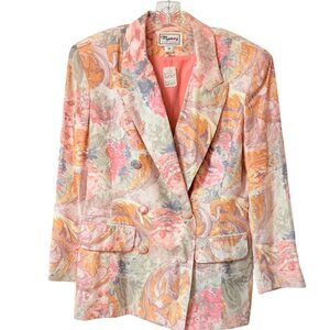 Mystery New York Floral Blazer Size 12 Jacket Pastel Peach Sage VTG 80s Pink Sag